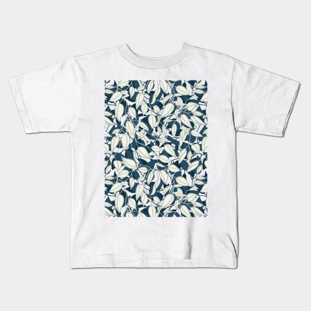 Minimalist Leaf Line Art Illustration as a Seamless Surface Pattern Design Kids T-Shirt by zarya_kiqo